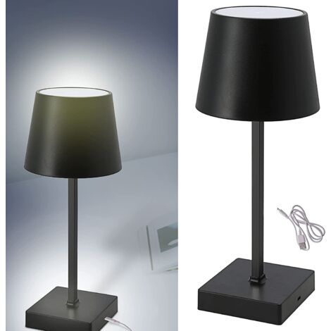 Tischleuchte Indoor Akku Tischlampe dimmbar 3-Stufen Nachttischleuchte USB, schwarz, LED warmweiß, LxBxH 10,5x10,5x26 cm