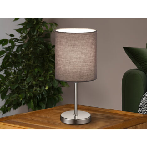 Tischleuchte JERRY 1-flammig Chrom Stoffschirm in Grau, Höhe 28cm