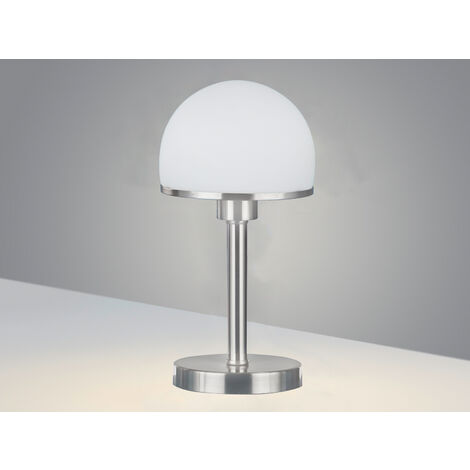 Tischleuchte JOOST II Silber Glasschirm Weiß - Touchfunktion, Höhe 39cm