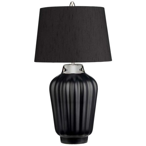 Tischleuchte Keramik Stoff 56,2 cm in Schwarz Silber Nickel poliert E27 rund Klassisch
