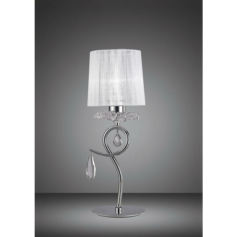 Tischleuchte Louise 1 Glühlampe E27 mit weißem Lampenschirm aus poliertem Chrom / transparentem Kristall