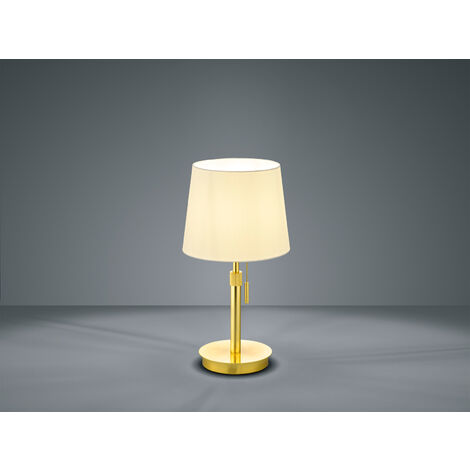 Tischleuchte LYON Messing mit Stoffschirm Weiß, Höhe 45-56cm verstellbar