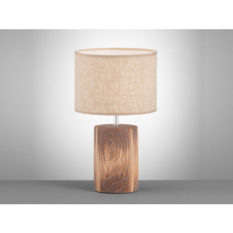 Tischleuchte MALIK mit Leinenschirm Beige & Betonfuß Holzoptik, Höhe 43cm