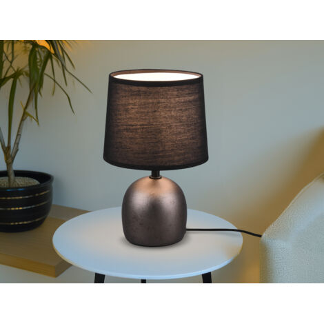 Tischleuchte MALU mit Keramikfuß Silber & Stoffschirm Schwarz, Höhe 26cm