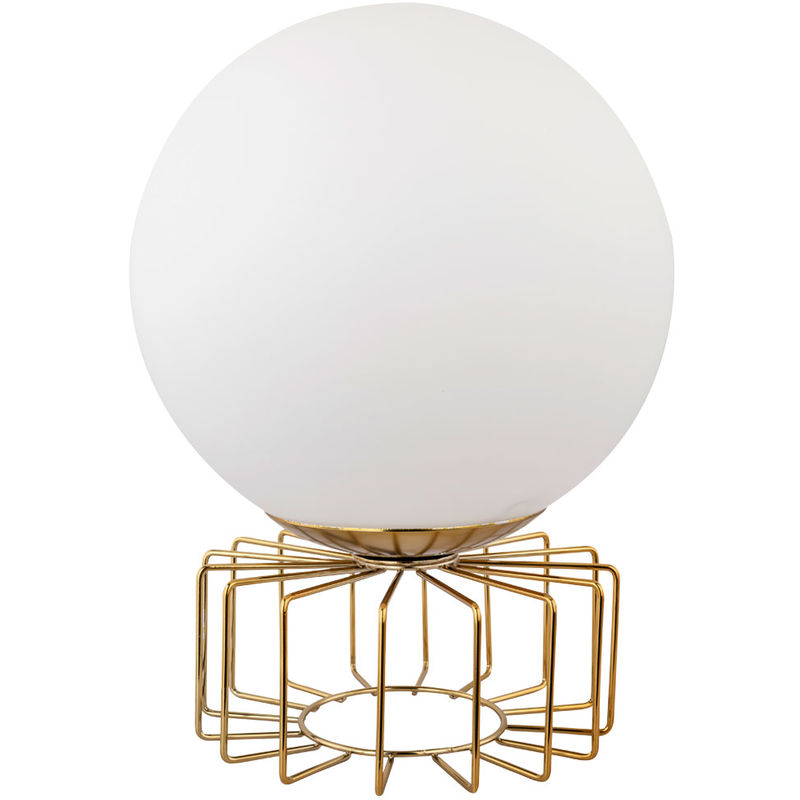 Globo - Tischlampe Tischleuchte rund Glas opal Schalter messing Metall 15 cm Wohnzimmer Schlafzimmer