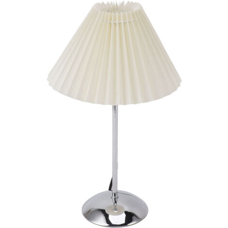 Tischleuchte mit plissiertem Stoffschirm – weiß emaillierter Metallfuß – 42 cm – 3-farbige LED-Beleuchtung (Weiß, Neutralweiß, Warmweiß) für Wohn- und Schlafzimmer