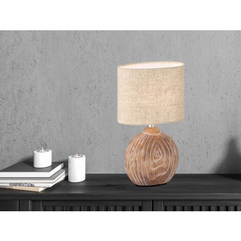 Tischleuchte Nachttischlampe Beistellleuchte E14 Keramik Holzoptik Textil sand