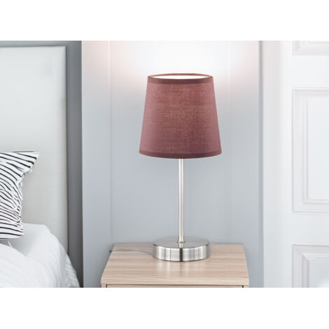Tischleuchte Nachttischlampe Beistellleuchte Wohnzimmerlampe Schlafzimmerleuchte, Textil braun Metall nickel matt, 1x E14 Fassung, DxH 14x32 cm,