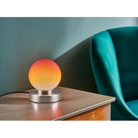 Tischleuchte PRINZ II, Glasschirm Orange Sockel Silber Touchfunktion, Höhe 15cm