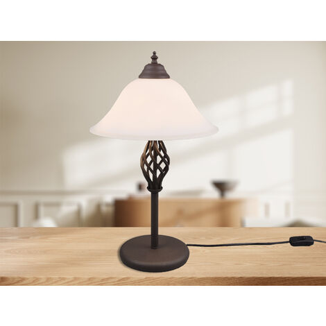 Tischleuchte RUSTICA im Landhausstil Rostoptik mit Glasschirm, Höhe 50cm