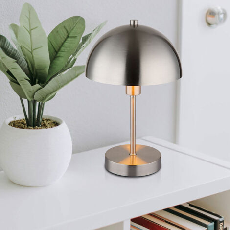 Tischleuchte Schlafzimmerlampe Pilzleuchte silber Leseleuchte Beistelllampe, Metall Nickel, E14 Fassung, DxH 20x31 cm