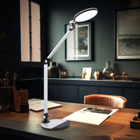 Tischleuchte Schreibtischlampe Leselampe mit Touchdimmer Wohnzimmerleuchte Beistelllampe, Alu Kunststoff silber, 1x LED 9W 605Lm 3000K, 4000K, 6500K, H 90,5 cm