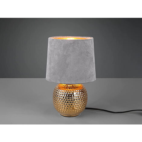 Tischleuchte SOPHIA mit Keramikfuß & Samtschirm Grau - Gold, Höhe 26cm