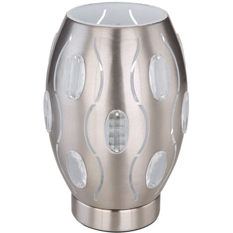 Tischleuchte Tischlampe Designleuchte Beistelllampe Kristallleuchte Schlafzimmer, Dekorstanzungen Kristalle klar nickel matt, Kabellänge 1,5 m, 1x E27 Fassung, DxH 15x23 cm
