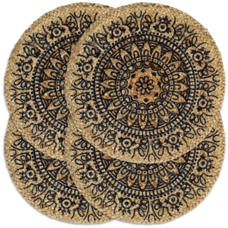Tischsets 4 Stk. Dunkelblau 38 cm Rund Jute