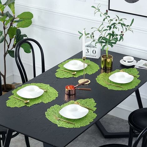 Tischsets 4er-Set, Tischsets-Set, waschbar, PVC, rutschfest, hitzebeständig, Tischsets, Abendessensets, Blatt-Hohl-Tischset, Essensmatte für Küche und Esszimmer (grün)
