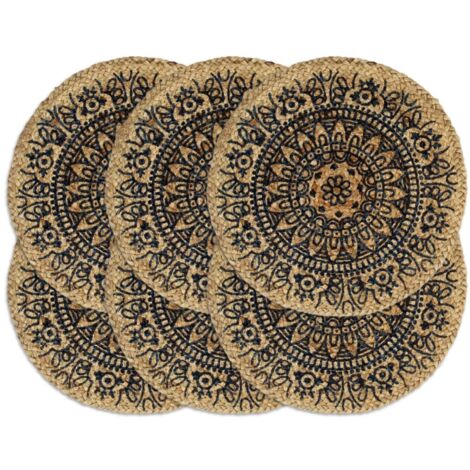 Tischsets 6 Stk. Dunkelblau 38 cm Rund Jute