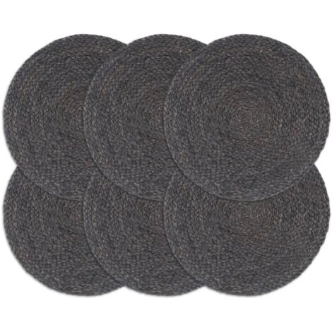 Tischsets 6 Stk. Dunkelgrau 38 cm Rund Jute