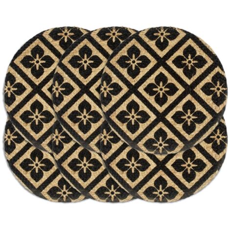 Tischsets 6 Stk. Schwarz 38 cm Rund Jute