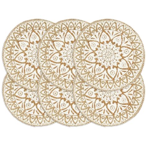 Tischsets 6 Stk. Weiß 38 cm Rund Jute