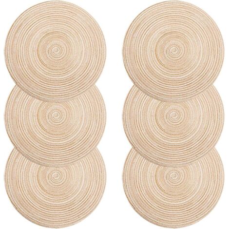 Tischsets, 6er-Set, waschbar, geflochtenes PP-Tischset, hitzebeständig, rutschfest, rund, 35 x 35 cm (rund, elfenbeinfarben)
