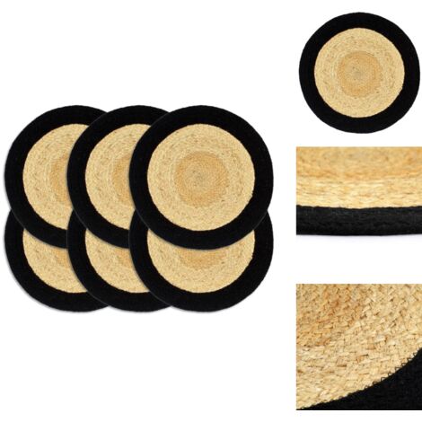 Tischsets - Living Tischsets 6 Stk. Natur und Schwarz 38 cm Jute und Baumwolle
