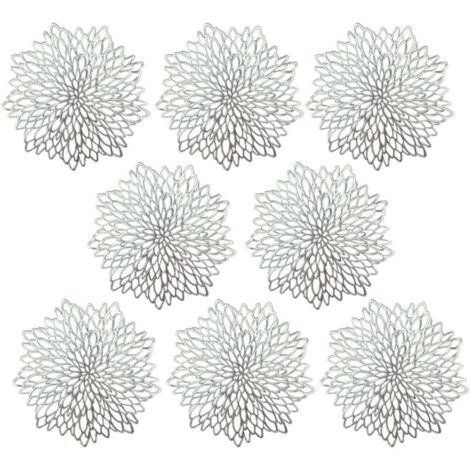 Tischsets, PVC-Tischsets, 8er-Set, waschbar, Dekor-Tischsets, hitzebeständig, hohl, isolierend, Untersetzer, Matten, langlebig, PVC-Tischset, Silber
