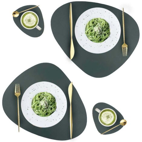 Tischsets und Untersetzer-Set aus Leder, waschbare runde Tischsets, wasserdichte Kaffeematten, hitzebeständiges Tischset für den Esstisch in der Küche (grün)