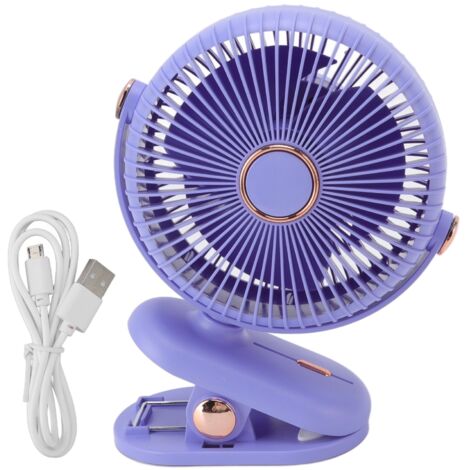 Tischventilator mit 3 Geschwindigkeitsstufen zum Anclipsen, sicheres und kompaktes Design, tragbar für Zuhause, Studentenwohnheim oder Kinderwagen, Farbe: Lila.