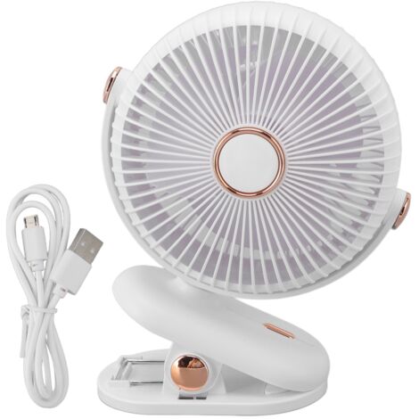 Tischventilator mit 3 Geschwindigkeitsstufen zum Anclipsen, sicheres und kompaktes Design, tragbarer Ventilator für Büro, Zuhause, Studentenwohnheim, Kinderwagen, weiß
