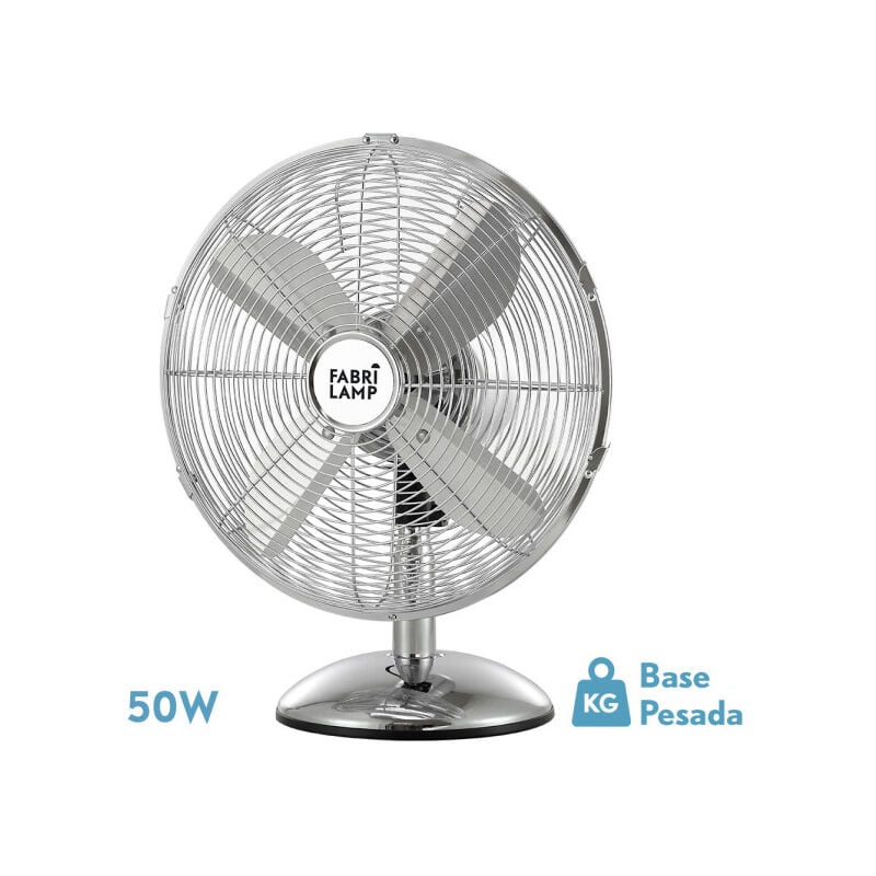 Fabrilamp - pali Tischventilator Chrom 50w 3 Geschwindigkeit Oszillierend
