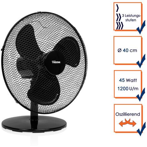 Tischventilator Schwarz Ø 40cm 3-Stufen 3077,4m³/Std Oszillierend