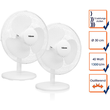Tischventilatoren 2er SET Ø 30cm 3-Stufen 1489,2m³/Std Oszillierend