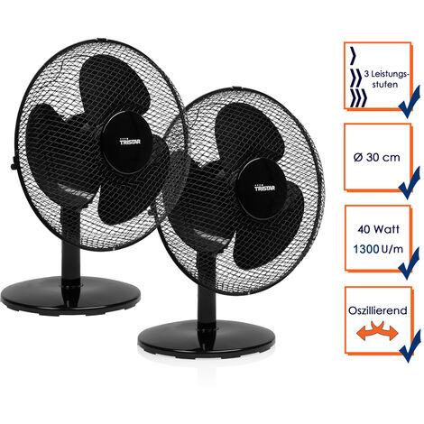 Tischventilatoren 2er SET Ø 30cm 3-Stufen 1489,2m³/Std Oszillierend