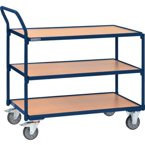 Tischwagen 3 Ladeflächen L1000xB600mm saphirblau Trgf.300kg Bügel senkr.TECWERK