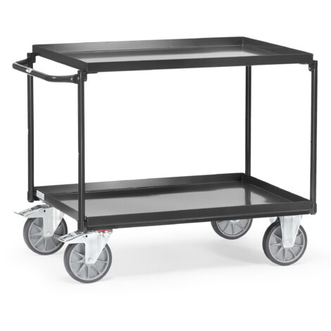 Tischwagen Bügel waagerech 2Stahlblechwannen L1000xB700mm Rand-H.40mm grau FETRA