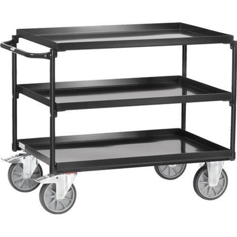 Tischwagen Bügel waagerech 3Stahlblechwannen L1000xB700mm Rand-H.40mm grau FETRA