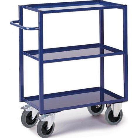Tischwagen Bügel waagerecht 3Stahlblechwannen L895xB495mm Rand-H.30mm enzianblau