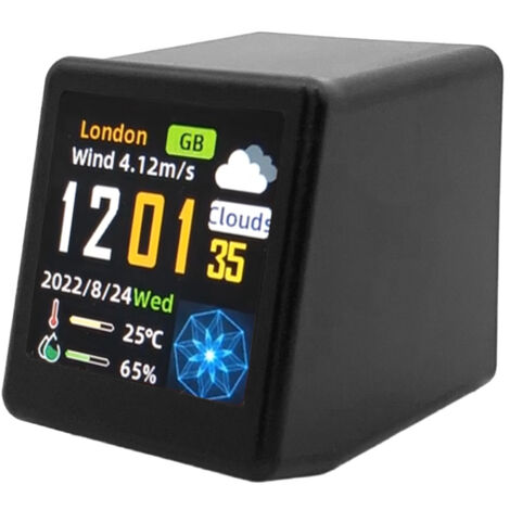 Tischwetterstation mit 1,54-Zoll-IPS-Bildschirm, WLAN-Uhr, Thermo-Hygrometer und 3 GIF-Animationen