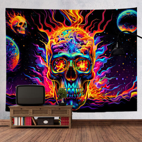 Tissu de fond, tapisserie fluorescente style tendance, motif crâne, décoration suspendue pour Halloween, 150 x 230 cm