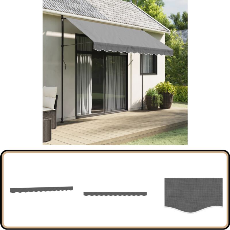 Tissu de remplacement de cantonnière d'auvent rayure anthracite - Toile De Cantonnière - Auvent - Tissu D'ombrage - Parasol - Décoration Jardin