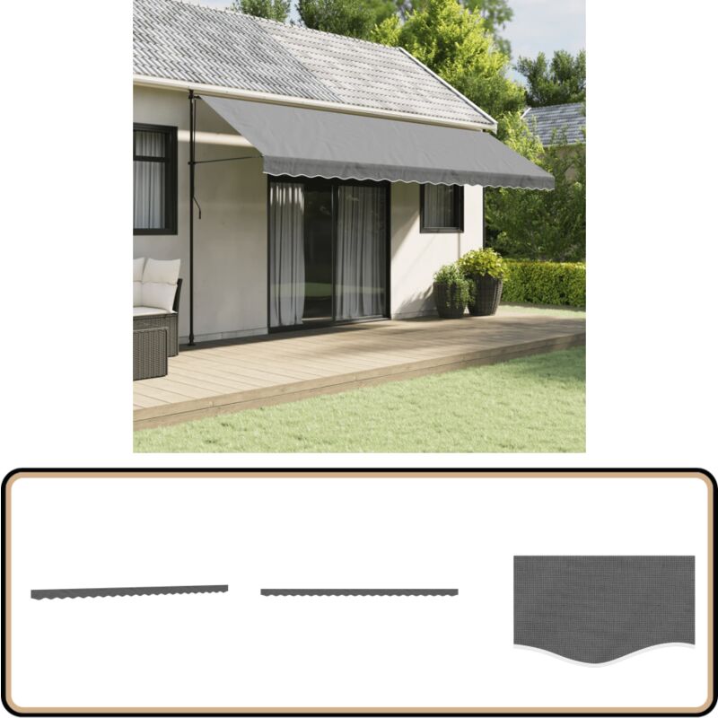 Tissu de remplacement de cantonnière d'auvent rayure anthracite - Toile De Remplacement - Auvent - Tissu D'ombrage - Pare-soleil - Protection Solaire