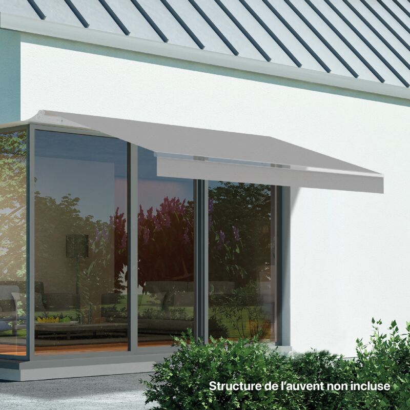 Wasabi - Tissu de remplacement pour auvent 4x2.5 Gris Acrylique 300 gr/m2 - Protection uv - Toile de store 383x250cm - Stores de rechange terrasse et