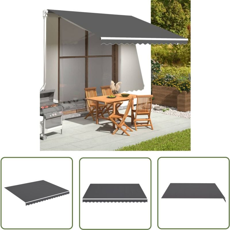 The Living Store Tissu de remplacement pour auvent Anthracite 4x3,5 m - Tissus D'ombrage - Auvent De Jardin - Toile D'auvent - Parasol De Jardin