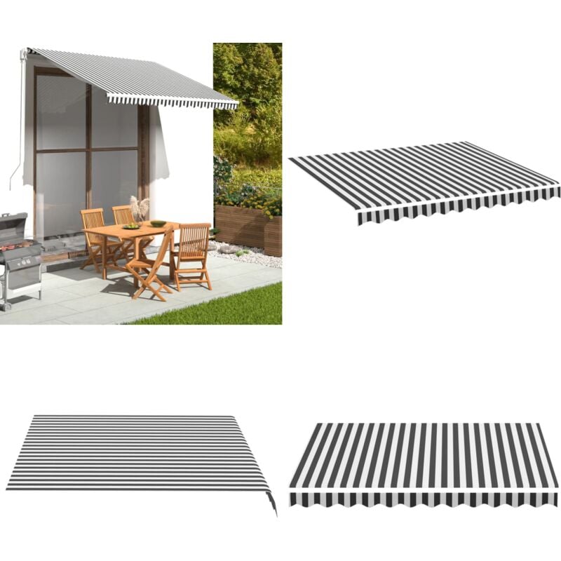 Tissu de remplacement pour auvent Anthracite et blanc 3x2,5 m - Tissus D'ombrage - Toile D'auvent - Auvent De Jardin - Parasol De Jardin - Protection