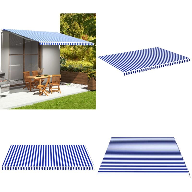 Tissu de remplacement pour auvent Bleu et blanc 5x3,5 m - Tissus D'auvent - Auvent De Jardin - Toile D'ombrage - Parasol De Patio - Protection