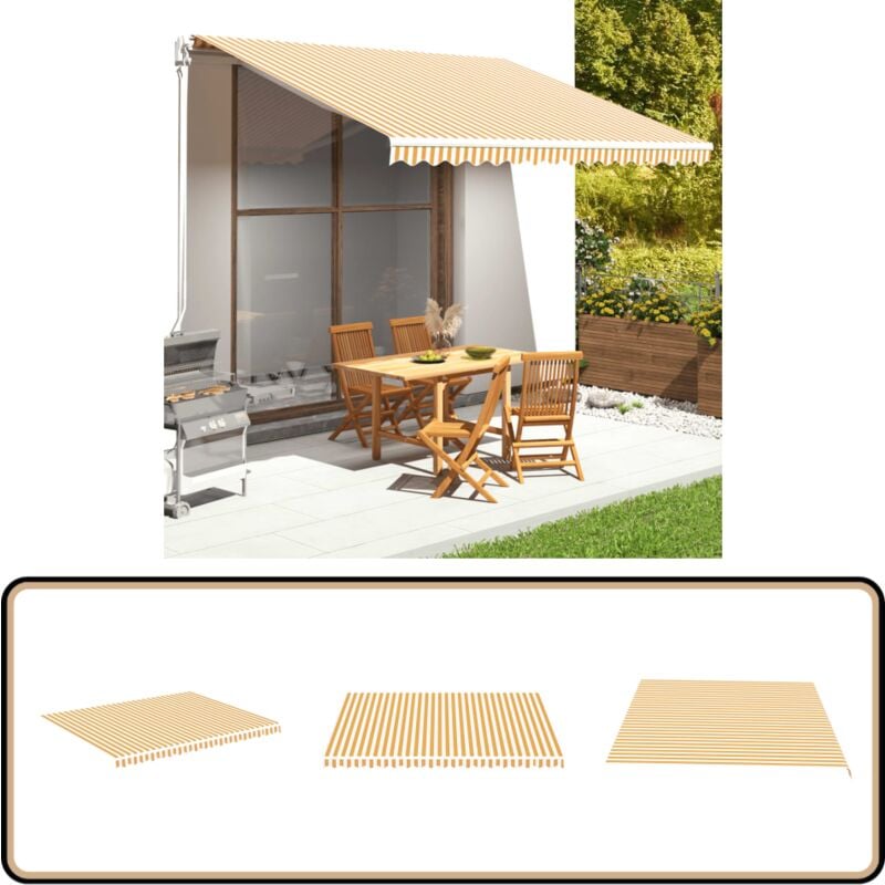 Vidaxl - Tissu de remplacement pour auvent Jaune et blanc 4,5x3,5 m - Tissus D'ombrage - Auvent De Jardin - Toile D'auvent - Store Banne - Parasol De