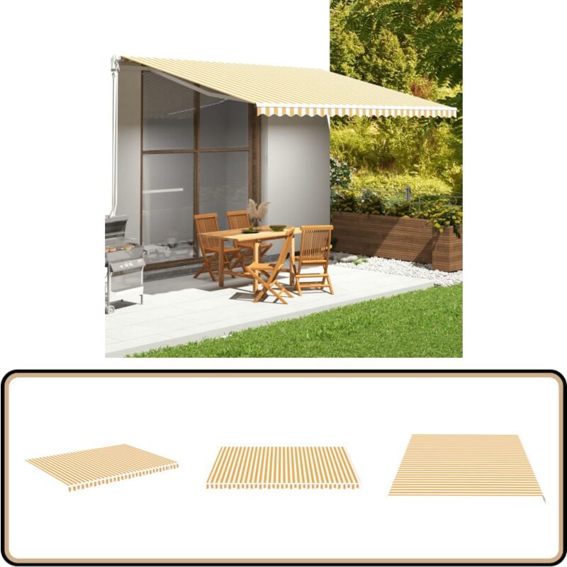 Tissu de remplacement pour auvent Jaune et blanc 5x3,5 m - Tissu D'ombrage - Auvent De Jardin - Toile D'extérieur - Parasol De Terrasse - Protection