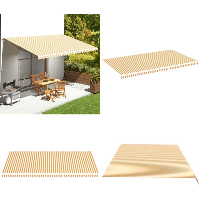 Tissu de remplacement pour auvent Jaune et blanc 6x3,5 m - Tissu D'auvent - Auvent De Jardin - Toile D'ombrage - Parasol De Patio - Protection