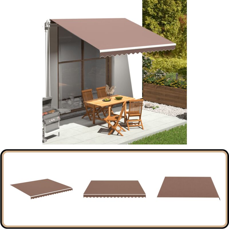 Tissu de remplacement pour auvent Marron 4x3,5 m - Tissu D'ombrage - Auvent De Jardin - Toile D'extérieur - Protection Solaire - Parasol De Terrasse